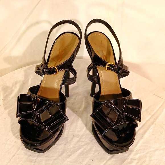 🔥 🔥 Like New YSL Saint Laurent Black Patent Leather Platform Heels - Picture 1 of 15
